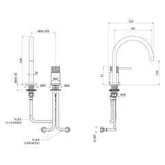 ULTRASAN dvouprvková stojánková umyvadlová baterie, černá mat/zlato mat (UT019VBG)