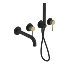 ULTRASAN podomítková vanová baterie s hubicí a ruční sprchou, 2 výstupy, černá mat/zlato mat (UT093VBG)