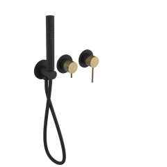 ULTRASAN podomítková sprchová/vanová baterie s ruční sprchou, 2 výstupy, černá mat/zlato mat (UT045VBG)