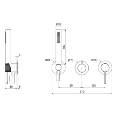 ULTRASAN podomítková sprchová/vanová baterie s ruční sprchou, 2 výstupy, černá mat/zlato mat (UT045VBG)