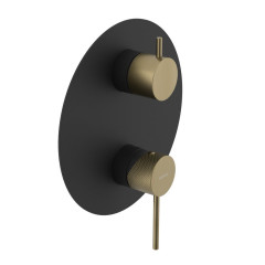 ULTRASAN podomítková sprchová baterie, 2 výstupy, otočný přepínač, černá mat/zlato mat (UT043VBG)