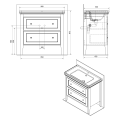 CROSS umyvadlová skříňka 85x81x47cm, 2x zásuvka, buk (CR391)