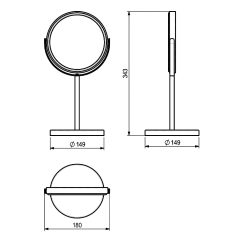ANNA kosmetické zrcátko na postavení, Ø 163mm, oboustranné, chrom (211213)