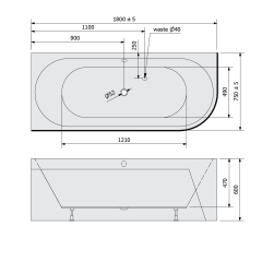 VIVA L MONOLITH asymetrická vana 180x75x60cm, bílá/carina (72099M.41)