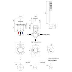 BLUE tříprvková baterie na okraj vany, chrom (BUTECH3)