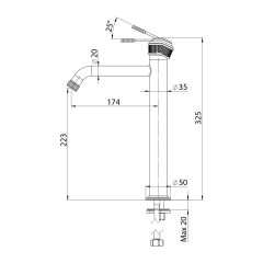 VERSI stojánková umyvadlová baterie vysoká, prodloužená hubice, bronz (RV007/18)