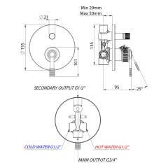 VERSI podomítková sprchová baterie, 2 výstupy, bronz (RV042/18)