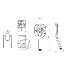 Sprchová souprava, 3 režimy sprchování, silikon trysky, pevný držák, hadice 1500mm, černá mat (1204-62B)