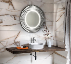 PRIDE kulaté zrcadlo s LED osvětlením v rámu ø 75cm, stříbrná (PD752) (2)