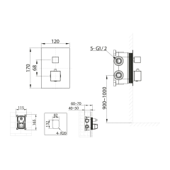 Podomítková sprchová termostatická baterie, box, 3 výstupy, chrom (1102-33)