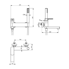 MIXONA nástěnná vanová baterie s ruční sprchou, otočné ramínko, chrom (MG110)