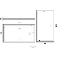 LED zrcadlo 1200x700 s dotykovým senzorem (ZP 13006V)
