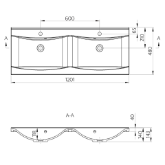 LUCIOLA dvojumyvadlo, litý mramor, 120x48cm, bílá ( 50122 ) (2)