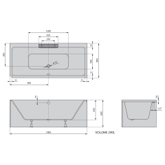 CASCATA R MONOLITH obdélníková vana 180x80x60cm, kaskáda nerez (73836MR.100)