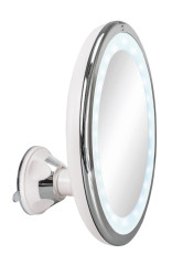 Kosmetické zrcátko zvětšovací 10x s LED osvětlením FLEXY MAX  s kloubovým přísavným držákem, bílá/stříbrná  (8099127886)