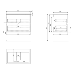 PANEDA STRIP umyvadlová skříňka 74,5x55x45,2cm, dub emporio (PN375)