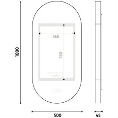 Bílé LED zrcadlo 500x1000 se dvěma dotykovými senzory