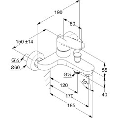 KLUDI X1 vanová a sprchová jednopáková baterie, rozteč 150mm, černá matná (326913975) (2)