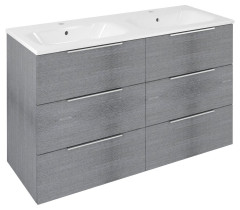 CIRASA umyvadlová skříňka s dvojumyvadlem 121x77x46cm, 3x zásuvka, dub stříbrný (CR121-1111-31)