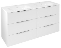 CIRASA umyvadlová skříňka s dvojumyvadlem 141x77x46cm, 3x zásuvka, bílá lesk (CR141-3030-31)