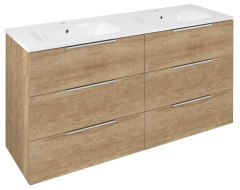 CIRASA umyvadlová skříňka s dvojumyvadlem 141x77x46cm, 3x zásuvka, dub alabama (CR141-2222-31)