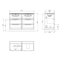CIRASA umyvadlová skříňka s dvojumyvadlem 121x77x46cm, 3x zásuvka, dub stříbrný (CR121-1111-31) (2)