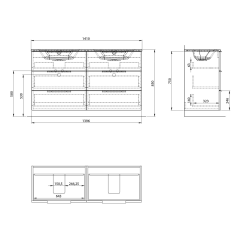 CIRASA umyvadlová skříňka s dvojumyvadlem 141x77x46cm, 3x zásuvka, borovice rustik (CR141-1616-31) (2)