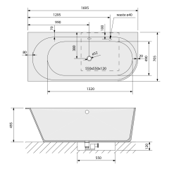 SUSSI L rohová stojící vana, litý mramor 170x70x49,5cm, bílá (90177L)