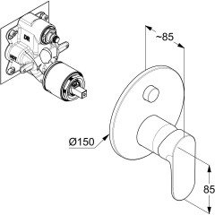 KLUDI X1 podomítková jednopáková vanová a sprchová baterie s funkcí PUSH&SWITCH, vrchní část, chrom (327590575) (3)