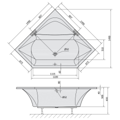 FLOSS rohová vana 145x145x50cm, bílá (98611) (2)