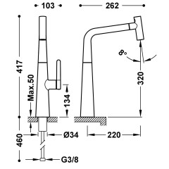 TRES dřezová jednopáková baterie s vyjímatelnou sprškou, chrom (23043801) (2)