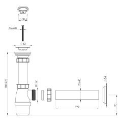 Umyvadlový sifon, nerez výpust, zátka s uchem, DN40, bílá (151.112.0)