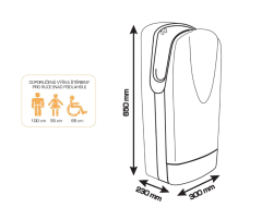 TORNADO JET bezdotykový tryskový osoušeč rukou 220-240 V, 1750 W, 300x650x230 mm, stříbrná mat ( 9836 ) (2)
