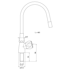 Stojánkový ventil 1/2", flexibilní ramínko, chrom/černá mat (ZY1807F)(2)