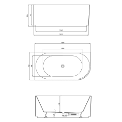 TIBERA STRIP L rohová stojící vana, 150x75cm, bílá (E1047G)