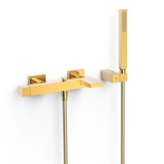 TRES SLIM Exclusive jednopáková vanová baterie 150mm, s hadicí, sprchovou hlavicí a držákem, zlato ( 20217001OR)