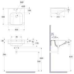 INKA keramické umyvadlo polozápustné, 40x40cm, bílá (341201) (2)