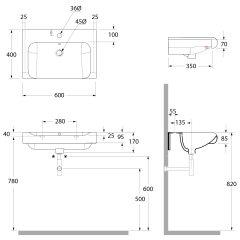 INKA keramické umyvadlo polozápustné, 60x40cm, černá mat ( 341131 ) (2)
