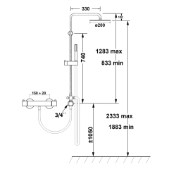 AIRTECH-AXIA sprchový sloup k napojení na baterii, hlavová, ruční sprcha, chrom ( 990E ) (2)