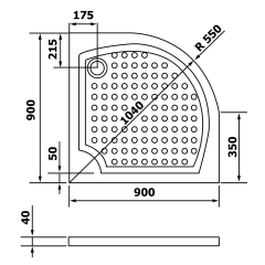 VIVA90 sprchová vanička z litého mramoru, čtvrtkruh, 90x90x4cm, R550 ( GV559 ) (2)
