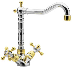ANTEA stojánková umyvadlová baterie s retro hubicí s výpustí, chrom/zlato ( 3372 ) (1)