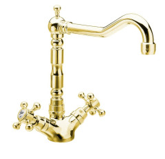 ANTEA stojánková dřezová baterie s retro hubicí, zlato (3125)