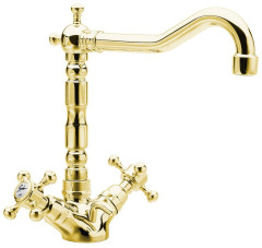ANTEA stojánková umyvadlová baterie s retro hubicí s výpustí, zlato (3375)