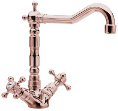 ANTEA stojánková umyvadlová baterie s retro hubicí s výpustí, růžové zlato (3377)