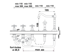 ANTEA pětiprvková baterie na okraj vany s retro hubicí, nikl (3888) (2)
