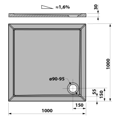 AURA sprchová vanička z litého mramoru, čtverec 100x100cm, bílá ( 60511 ) (2)