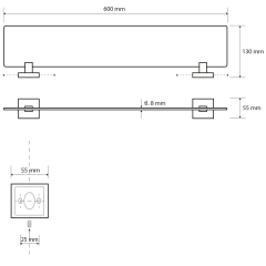 X-SQUARE polička skleněná 600x55x130mm, mléčné sklo, chrom ( 132102042 ) (2)
