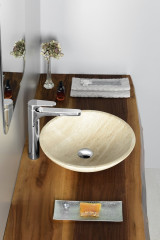 BLOK 1 kamenné umyvadlo na desku Ø 40cm, leštěný béžový travertin ( 2401-01 ) (3)