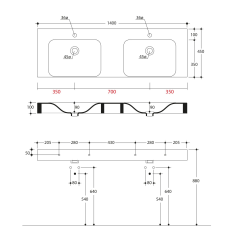 CENTO keramické dvojumyvadlo 140x45cm, bílá ( 353601 ) (2)