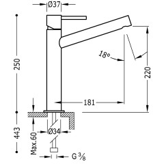 TRES MAX umyvadlová baterie páková vysoká bez odtokové soupravy, chrom (06220601) (2)